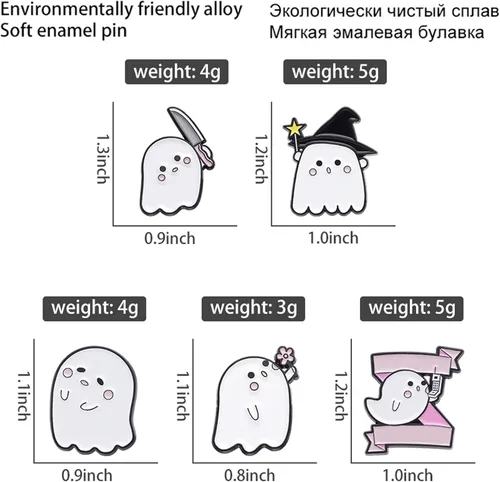 Vista 6 de Juego de broches esmaltados con diseño de fantasma, insignias góticas, pasadores de Halloween para mujereshombres, dibujos animados, calabaza