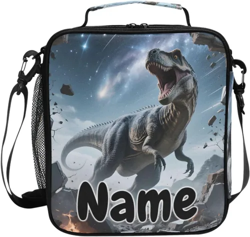 Vista 72 de Lonchera con patrón de cuadros blancos y negros, bolsa de almuerzo aislada, bolsa de preparación para niños, correa de hombro congelable a001