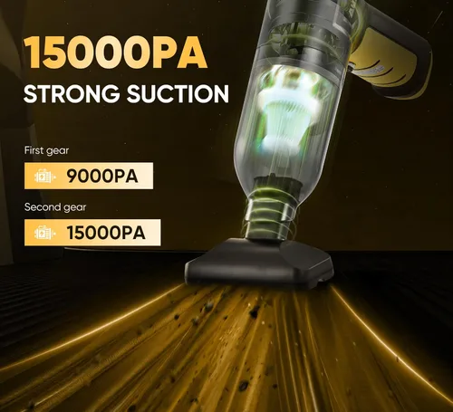 Vista 2 de Aspirador de coche de mano 3 en 1 de alta potencia 15000PA motor sin escobillas Aspiradora portátil de súper succión con gran resistencia