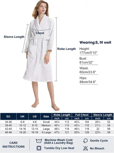 Vista 7 de SIORO Batas de tela de rizo para mujer, bata de baño de algodón suave, bata de ducha larga, cuello de chal, ropa de descanso, S-XL