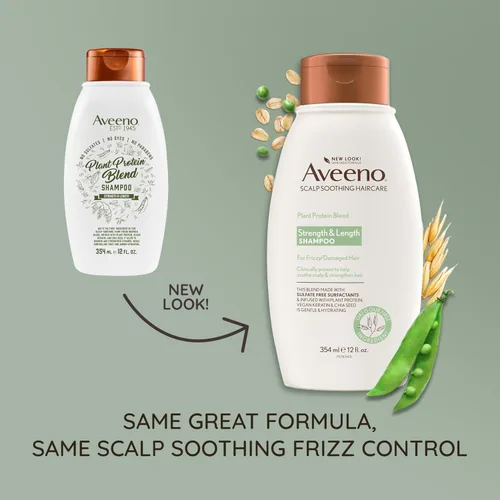 Vista 2 de Aveeno Champú de mezcla de proteínas vegetales para cabello fuerte y saludable, 12 onzas líquidas