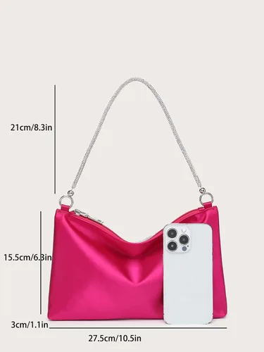 Vista 5 de GORGLITTER Bolso de noche para mujer, con cadena de diamantes de imitación, bolso de mano brillante, bolso cuadrado brillante