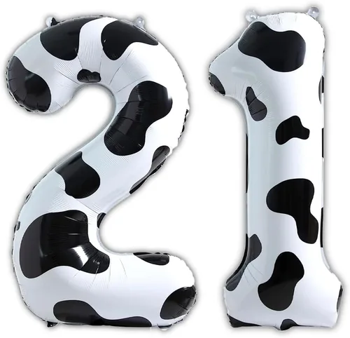 Vista 8 de Globo de 40 pulgadas con estampado de vaca, enorme vaca número 30, globo de helio de aluminio para decoración de fiesta de cumpleaños de 30 años, 30