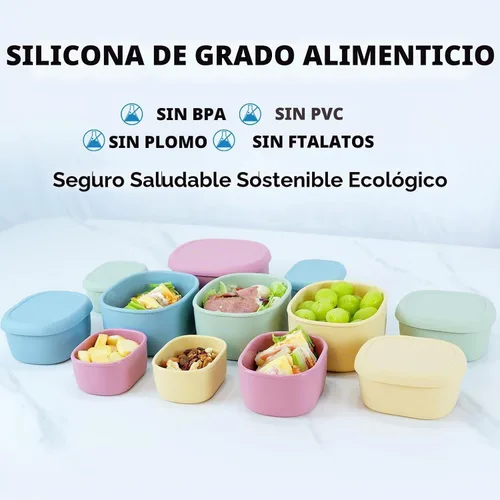 Vista 4 de Juego de cajas de almuerzo Bento de silicona Anatole de 3 unidades, contenedores anidados reutilizables con tapas, libres de BPA, aptos para Paquete