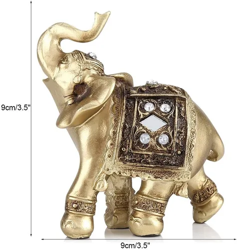 Vista 9 de Elegante estatua dorada de elefante, escultura respetuosa con el medio ambiente, fortuna para regalos de decoración del hogar (9 x 9)