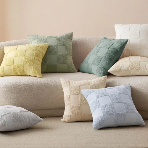 Vista 6 de Fundas de almohada de doble puntada 100 % algodón, fundas de almohada decorativas bohemias a cuadros con mechones de 20 x 20 pulgadas, hechas