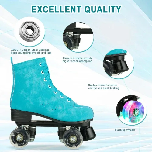 Vista 3 de Patines de ruedas para mujer, de doble fila, de piel sintética, con ruedas iluminadas, para exteriores