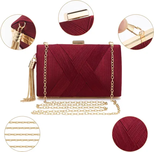 Vista 5 de Bolso de mano para mujer, bolso de noche con flecos, bolso de mano para mujer, bolso de mano de boda, bolso de mano con cadena, bolso cruzado