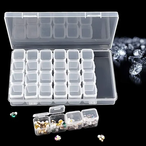 Vista 7 de 1 paquete de 28 rejillas de diamantes, caja de plástico para joyería, organizador de joyas, cajas de almacenamiento de bordado de diamantes, caja