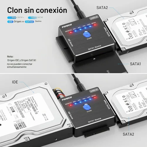 Vista 3 de FIDECO Adaptador SATA/IDE a USB 3.0, cable adaptador de disco duro para disco duro universal de 2.5/3.5 pulgadas IDE/SATA HDD externo SSD