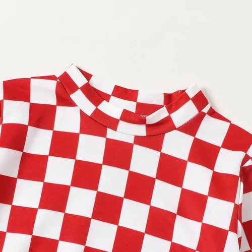 Vista 3 de Conjunto de 2 piezas de ropa de Navidad para bebé niña con estampado de tablero de ajedrez + pantalones a rayas