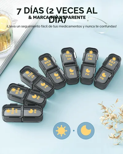 Vista 3 de Organizador de píldoras 2 veces al día, 7 días a la mañana de la mañana, organizador de píldoras semanal Acedada dos veces al día, dispensador