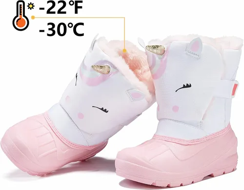 Vista 3 de MORENDL Botas de nieve para niños, impermeables, con forro de piel, cálidas, antideslizantes, para niños y niñas, para caminar al aire libre