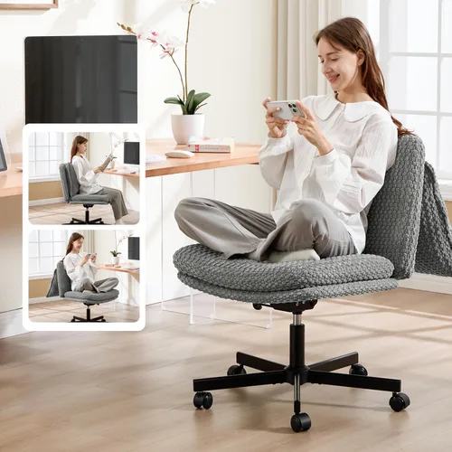 Vista 10 de Fizzin Silla cruzada sin brazos, con ruedas cruzadas, asiento de espuma viscoelástica con cojín de respaldo abatible, silla giratoria de respaldo