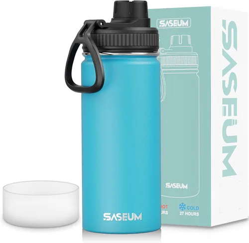 Vista 25 de SASEUM Botella de agua de acero inoxidable de 12 onzas, botella aislada sin BPA con tapa de boquilla a prueba de fugas, botella de metal de boca