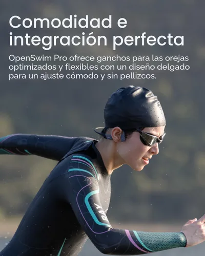Vista 5 de SHOKZ OpenSwim Pro - Auriculares deportivos de conducción ósea Bluetooth y MP3 de oreja abierta, auriculares de natación, IP68 impermeables
