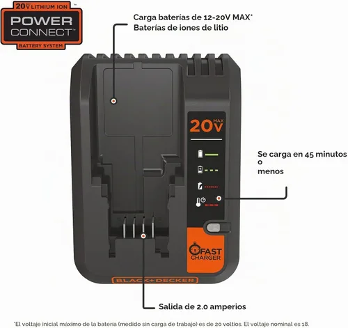 Vista 3 de [Usado] Cargador de litio Black & Decker BDCAC202B de 20 V 2 amperios.