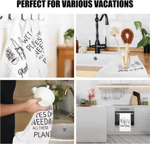 Vista 7 de Vastsea Regalos para amantes de plantas para mujeres - Toallas de cocina divertidas para plantas de saco de harina, set de 4, regalos de jardinería