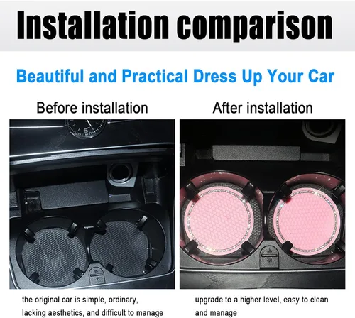Vista 6 de Fogfar Pack-2 Bling Car - Posavasos color rosa, insertos antideslizantes de 2.76 pulgadas