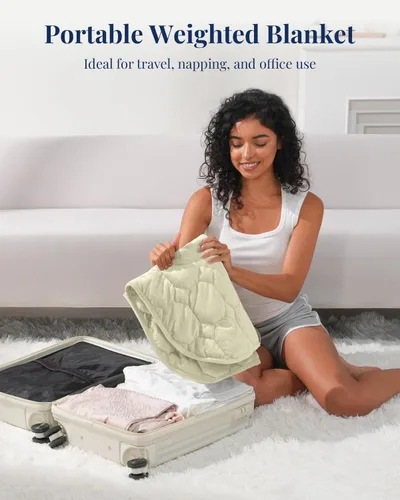 Vista 6 de Kivik Manta con peso para adultos, almohadilla de peso de 7 libras, manta pesada pequeña, almohadillas portátiles de viaje, regalos cálidos