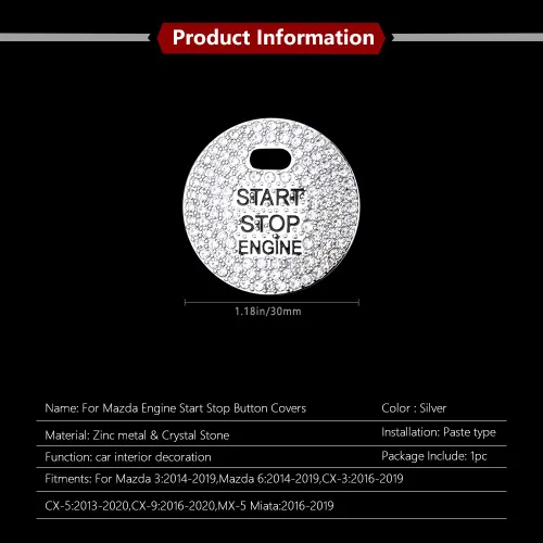 Vista 3 de LECART Bling Start Stop - Adhesivo para botón de arranque para Mazda 3, 6, CX-3, CX-5, CX-9, MX-5, Miata, accesorios interiores de automóviles