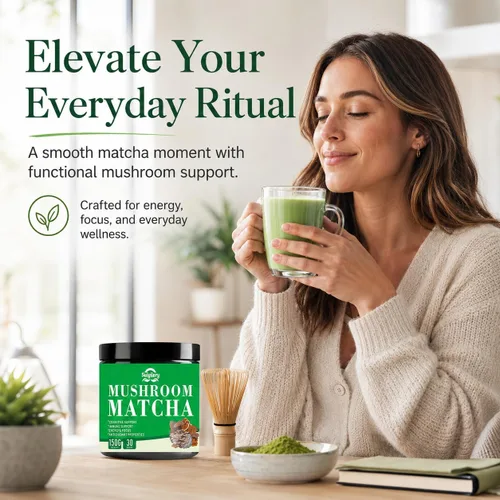 Vista 3 de Suiyilary Matcha de hongos, té matcha ceremonial en polvo con 7 hongos superalimentos, sin gluten, sabor genial matcha caliente o frío último, 5.29