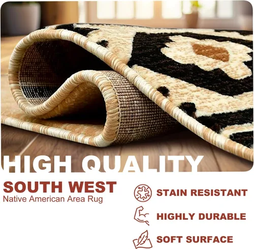 Vista 3 de YHSF South West - alfombra nativa americana del suroeste, fácil de limpiar, gruesa, suave y duradera, alfombra tribal inspirada en indios americanos