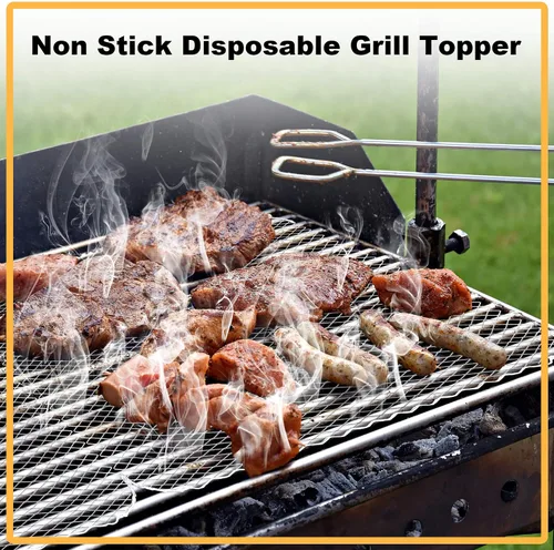 Vista 3 de Juego de 10 cubiertas de parrilla desechables de 16 x 12 pulgadas, alfombrillas de aluminio antiadherentes para parrillas al aire libre, fáciles
