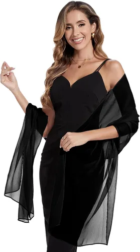 Vista 5 de Bufandas y envolturas de chal para mujer, para vestidos de fiesta de noche, transparentes, suaves, sedosos, de gasa, para boda o novia