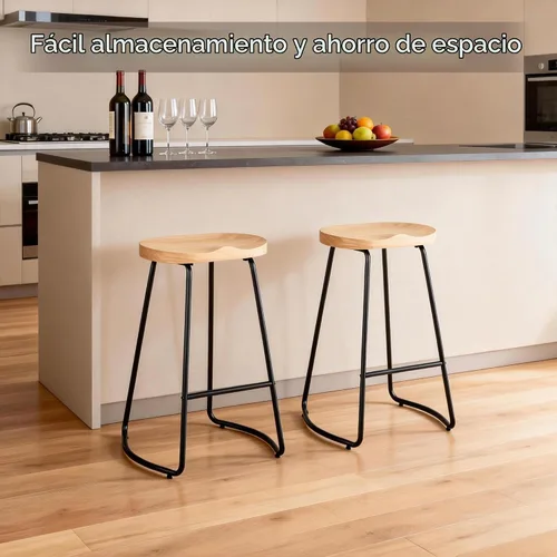 Vista 7 de HeuGah - Juego de 2 taburetes de bar de madera de 26 pulgadas para isla de cocina Madera clara