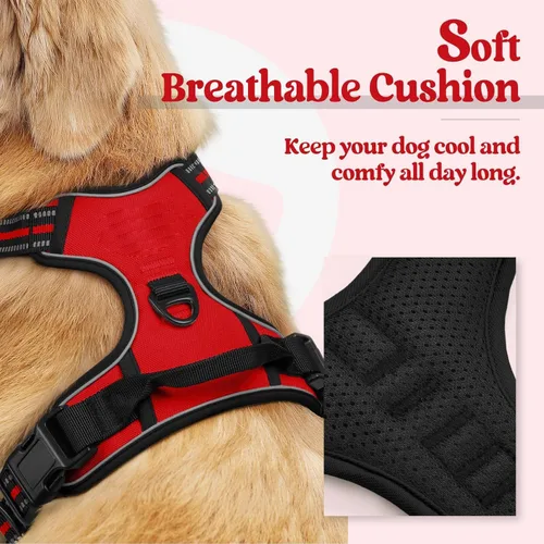 Vista 2 de Arnés para perro, arnés para mascotas sin tirones con 2 clips para correa, chaleco acolchado suave ajustable para perro, chaleco Oxford reflectante