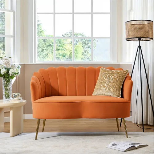 Vista 59 de HULALA HOME Silla decorativa moderna de terciopelo con respaldo en forma de concha, bonito sillón para sala de estar, dormitorio con patas doradas