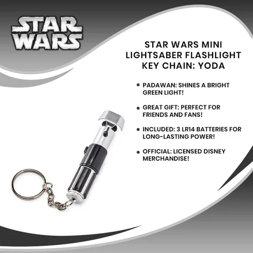 Vista 7 de Star Wars Mini linterna de sable de luz Yoda - Réplica de modelo LED verde - Llavero acoplable para mochilas, carteras, teléfonos y bolsas