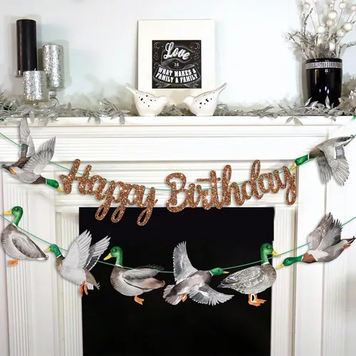 Vista 7 de Pancartas de feliz cumpleaños de pato mallardo, decoraciones de cumpleaños de caza de patos, pancartas de fiesta de cumpleaños de pato malardo