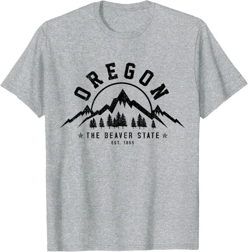 Vista 32 de Oregon The Beaver State Est. 1859 Vintage Mountains - Camiseta de regalo, gris, S
