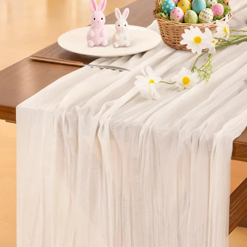Vista 59 de Socomi - Camino de mesa de gasa, estilo bohemio y rústico, para primavera, Pascua, bodas, fiestas, baby showers y decoración, 120 pulgadas/10 pies