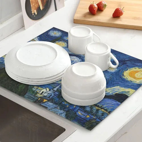 Vista 6 de Van Gogh Starry Sky Night Art - Tapete de secado de platos para encimera de cocina, 16 x 18 pulgadas