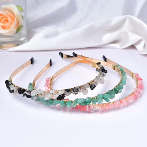 Vista 4 de Diadema de cuarzo de cristal crudo, accesorios para el cabello, tiara con joyas para mujeres y niñas, 3 piezas