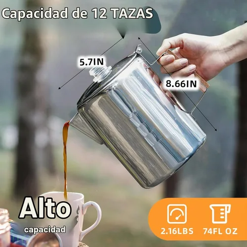Vista 6 de MEREZA Cafetera de Camping Percoladora de 12 Tazas para Estufa Superior Cafetera de Café Percoladora sin Electricidad para Acampar Cafetera de Acero