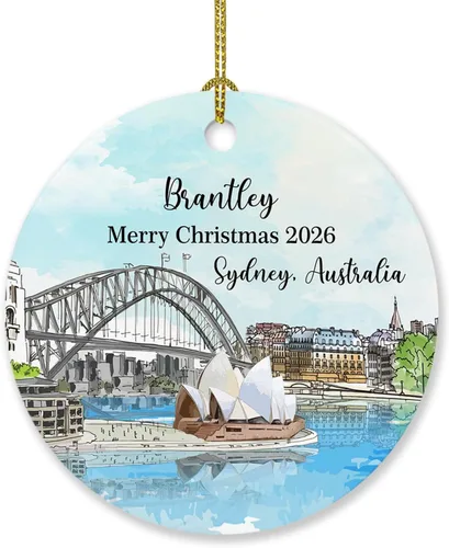 Vista 16 de Adorno de Navidad personalizado de playa de Hawái 2026, adorno de Navidad de paisaje urbano de Hawaii, adornos de Hawái, regalos para amigos, mamá