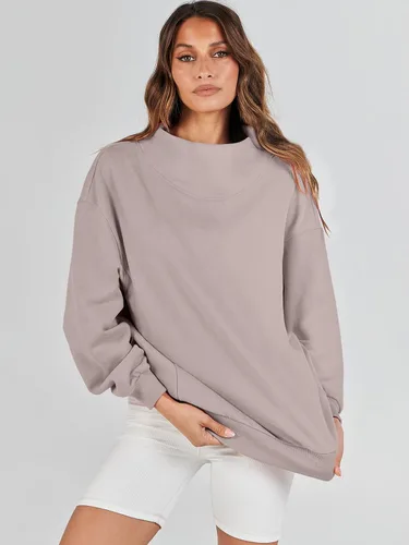Vista 4 de ANRABESS Sudaderas de gran tamaño para mujer, cuello alto, manga larga, sudaderas con capucha para otoño, ropa 2023