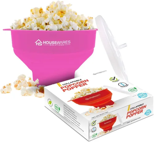 Vista 13 de BRENSTEN - Tazón plegable de silicona para palomitas de maíz con aire caliente para microondas con tapa y asas - Aqua