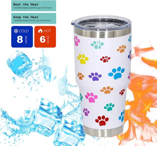 Vista 4 de Vaso de perro para mamá, regalos para amantes de los perros, tazas de café de viaje de acero inoxidable, tazas de café con estampado de patas
