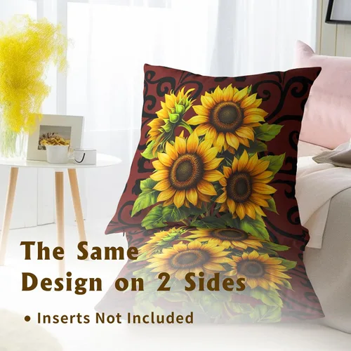 Vista 6 de Giwawa Juego de 2 fundas de almohada decorativas con diseño floral de girasol de 16 x 16 pulgadas, fundas de cojín decorativas para el hogar, sofá