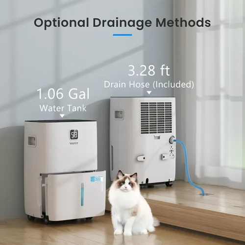 Vista 7 de Yaufey Deshumidificador Energy Star de 80 pintas para el hogar, sótano y habitación grande de hasta 5500 pies cuadrados, con manguera de drenaje