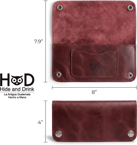 Vista 6 de Hide & Drink, Billetera de doble broche, rectangular con ranura para tarjetas, bolsa de noche, accesorio de viaje, cuero de grano completo, hecho a