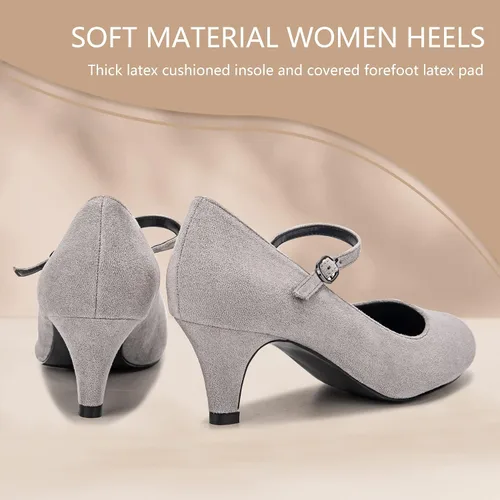Vista 3 de CAMSSOO Mary Jane - Zapatos de tacón de gatito para mujer, punta cerrada, tacón medio bajo, zapatos de trabajo de oficina