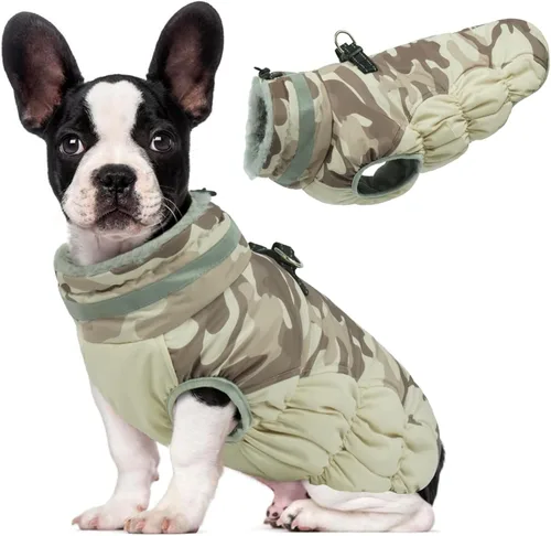 Vista 7 de Lelepet Abrigo cálido para perro, abrigo de invierno para perro, chaqueta impermeable para perros con arnés integrado reflectante de forro polar