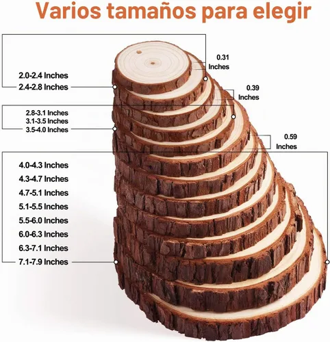 Vista 6 de Fuyit Juego de 30 rodajas de madera de 2.0 a 2.4 pulgadas, sin acabar, con agujero, círculos de madera para artes y manualidades, adornos