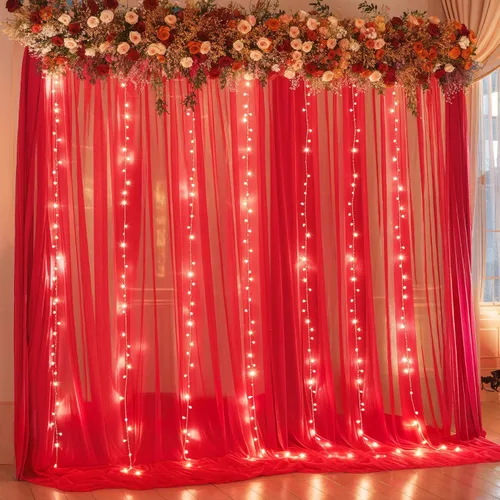 Vista 27 de Cortina de telón de fondo de tul azul bebé de 10 x 8 pies con cadena de luces para fiestas, cortinas de fondo transparentes para bodas, baby shower
